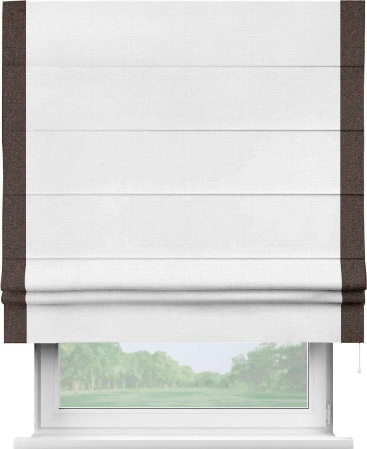 Римская штора «Кортин» с кантом Стрим Дуо, для проема, ткань лён белый, ширина 40-60 см
