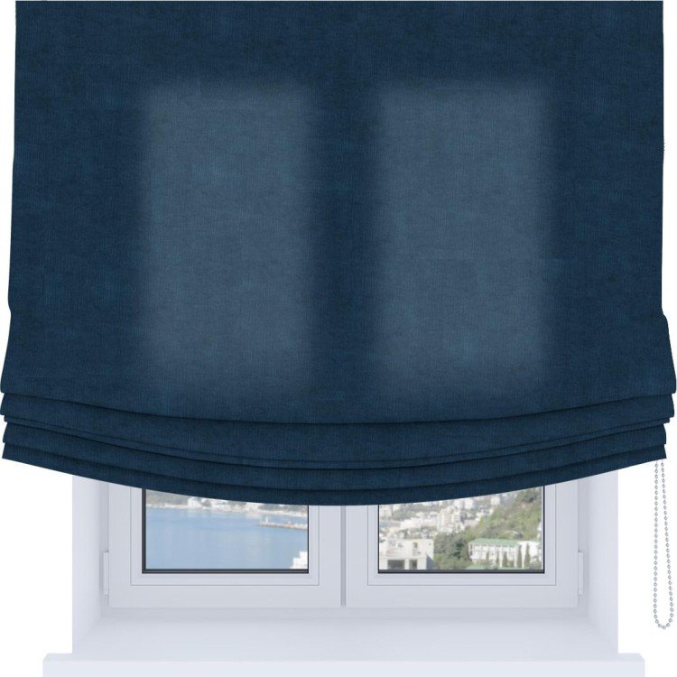 Римская штора «Кортин», канвас синий, Soft с мягкими складками